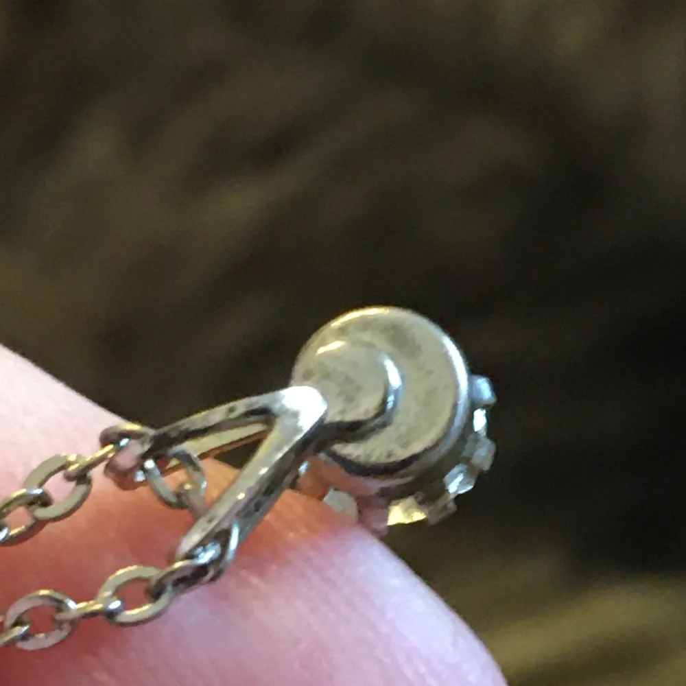 Vintage clear rhinestone pendant on silver chain